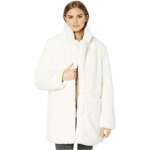 Apparis Sophie Faux Fur Ivory White Cream Mid Length Coat Jacket Medium - Picture 15 of 15